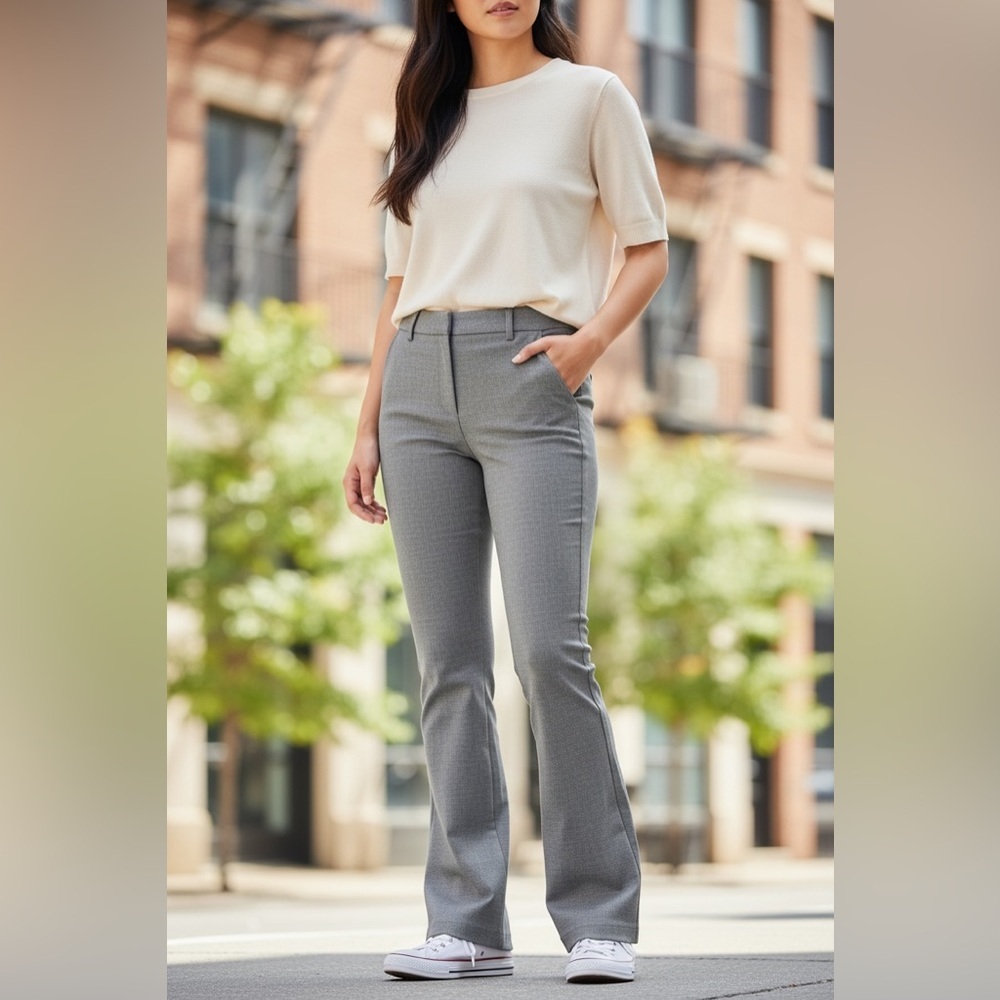 BCBGMaxazria Business Casual Lightweight Wool Blend Grey Flare Tall Long Trouser